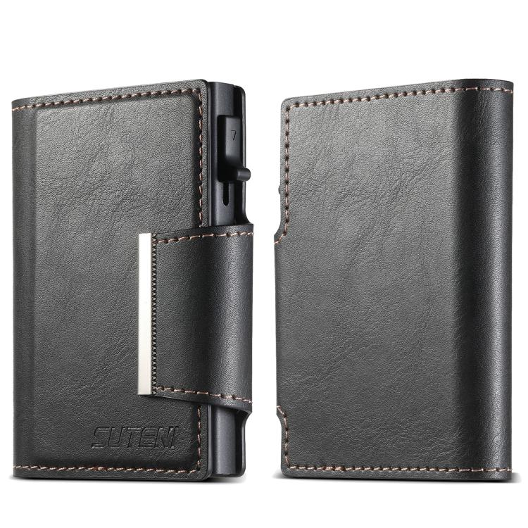Suteni oil wax-patterned left and right buckle buttons automatically pop out the card box