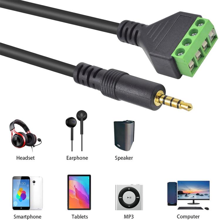 JUNSUNMAY 3.5mm Male to 4 Pin Stereo Audio Terminal Block Balum Connection Cable, Length: 30cm, 3.5mm Male to 4 Pin