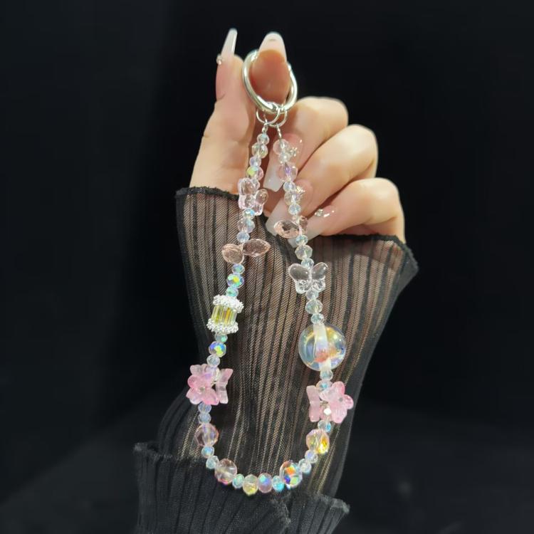 Dried Flower Beads, Butterfly Crystal, Mobile Phone Chain