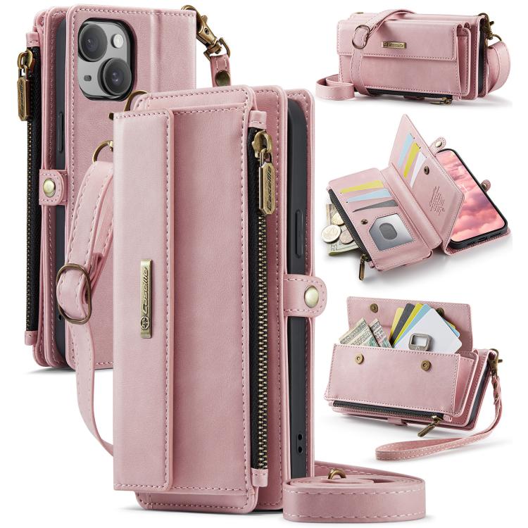 CaseMe C39 RFID Blocking Zipper Wallet Leather Phone Case with Crossbody Strap