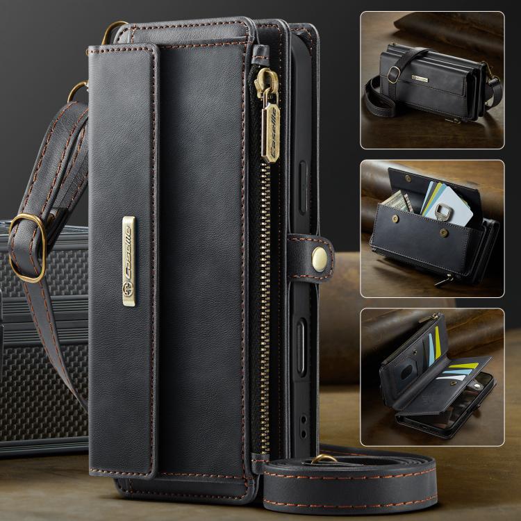 CaseMe C39 RFID Blocking Zipper Wallet Leather Phone Case with Crossbody Strap