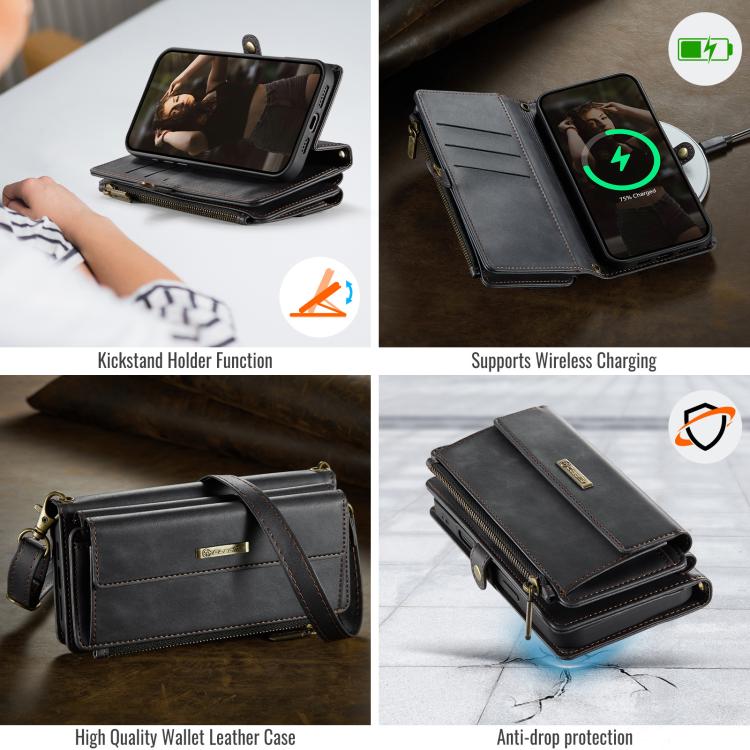 CaseMe C39 RFID Blocking Zipper Wallet Leather Phone Case with Crossbody Strap