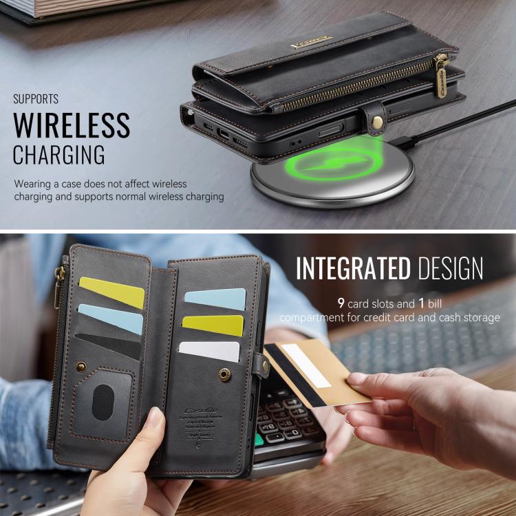 CaseMe C39 RFID Blocking Zipper Wallet Leather Phone Case with Crossbody Strap
