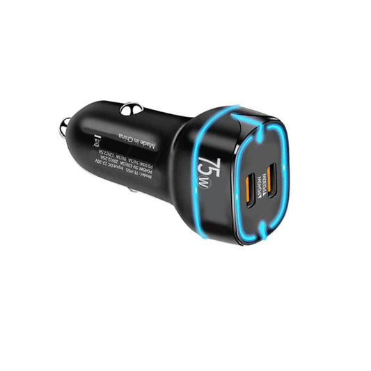 Chargeur de voiture double port Type-C PD45W + PD30W avec câble de données USB-C vers USB-C, P65 avec câble USB-C (noir), P65 avec câble USB-C (blanc)