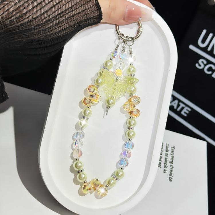 Three-Color Crystal Butterfly Pearl Mobile Phone Chain