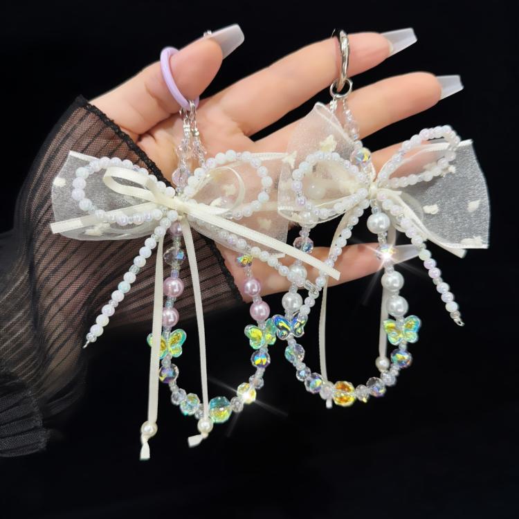 Pearl Bow Laser Butterfly Mobile Phone Chain