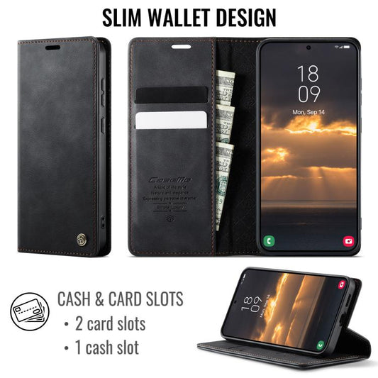 CaseMe 033 Handyhülle aus Kalbsleder-Mikrofaser mit RFID-Blockierung, für Galaxy S26+ 5G, für Galaxy S26 Ultra 5G, für Galaxy S26 5G, für Galaxy A57 5G, für Galaxy A37 5G, für Galaxy A27 5G, für Galaxy S25 FE 5G, für Samsung Galaxy Z Fold7 5G