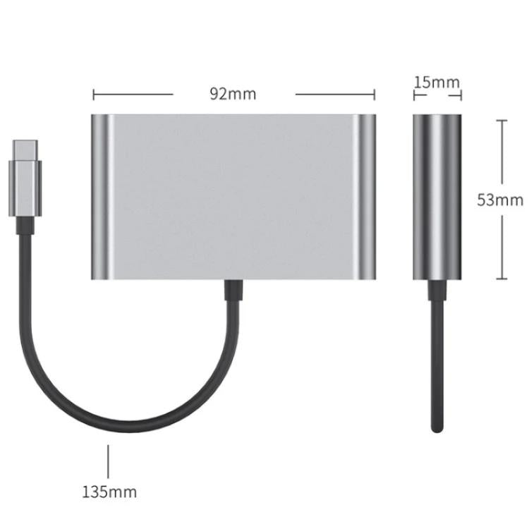 2322 Type-C to RJ45, 4K/30HZ HD, USB 3.0, PD100W Charging Port Aluminum Shell HUB, 2322