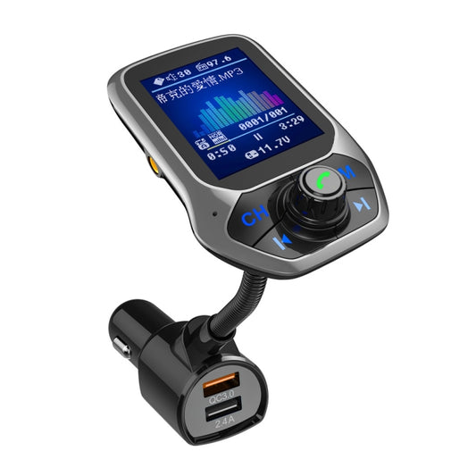 T43 Kit mains-libres Bluetooth pour voiture avec écran couleur multifonction Mp3, chargeur de voiture Bluetooth QC3.0, lecteur Bluetooth de voiture sans perte, T43