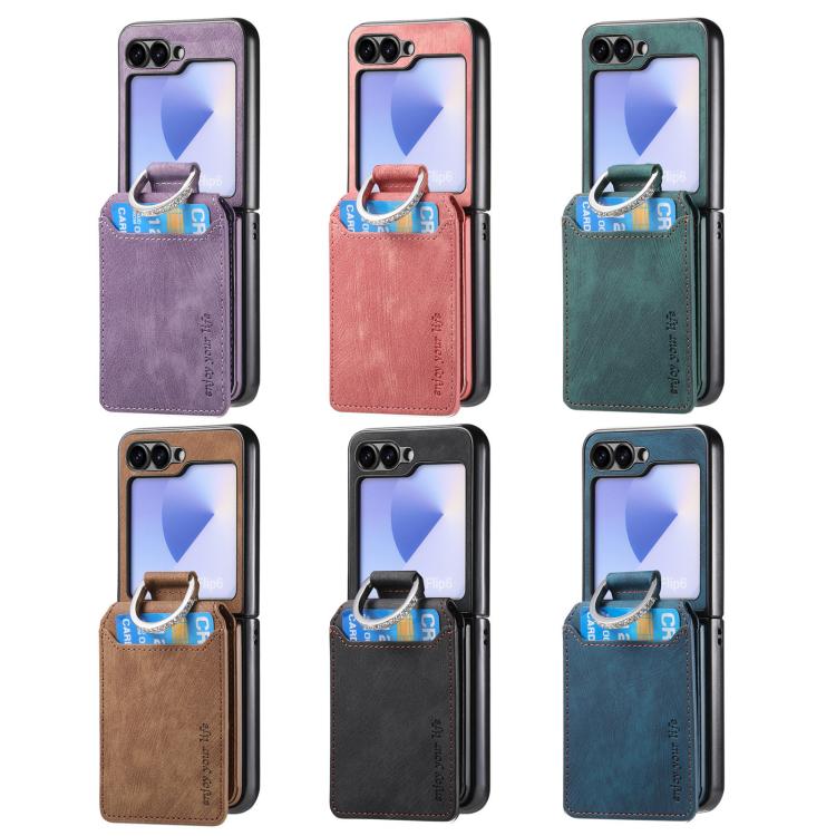 Retro Leather Ring Vertical Flip Wallet Phone Case, For Galaxy Z Flip8 5G, For Galaxy Z Flip7 5G, For Galaxy Z Flip6 5G, For Galaxy Z Flip5 5G