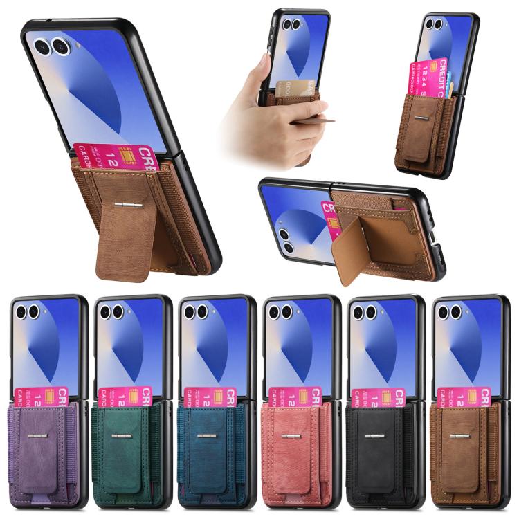 Retro Leather Fold Stand Elastic Card Bag Phone Case, For Galaxy Z Flip8 5G, For Galaxy Z Flip7 5G, For Galaxy Z Flip6 5G, For Galaxy Z Flip5 5G