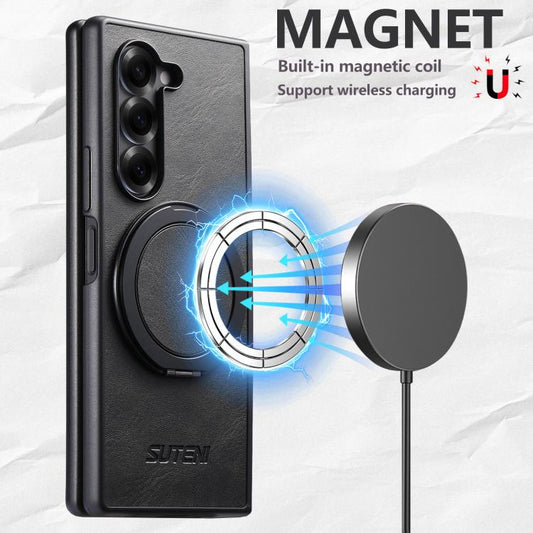 Suteni G3 Oil Wax 360 Rotation Holder MagSafe Back Phone Case, For Galaxy Z Fold8 Ultra 5G, For Galaxy Z Fold7 5G, For Galaxy Z Flip7 5G, For Galaxy Z Flip6, For Galaxy Z Fold6, For Galaxy Z Fold5, For Galaxy Z Flip5