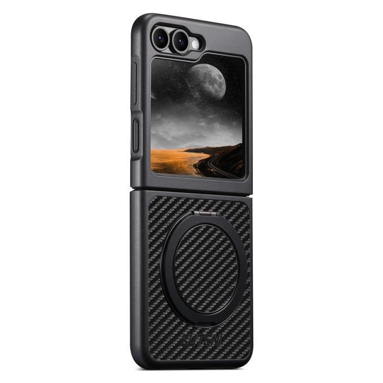 Suteni G3 Carbon Fiber Leather 360 Rotation Holder MagSafe Phone Case, For Galaxy Z Fold8 Ultra 5G, For Galaxy Z Fold7 5G, For Galaxy Z Flip7 5G, For Galaxy Z Flip6, For Galaxy Z Fold6, For Galaxy Z Fold5, For Galaxy Z Flip5
