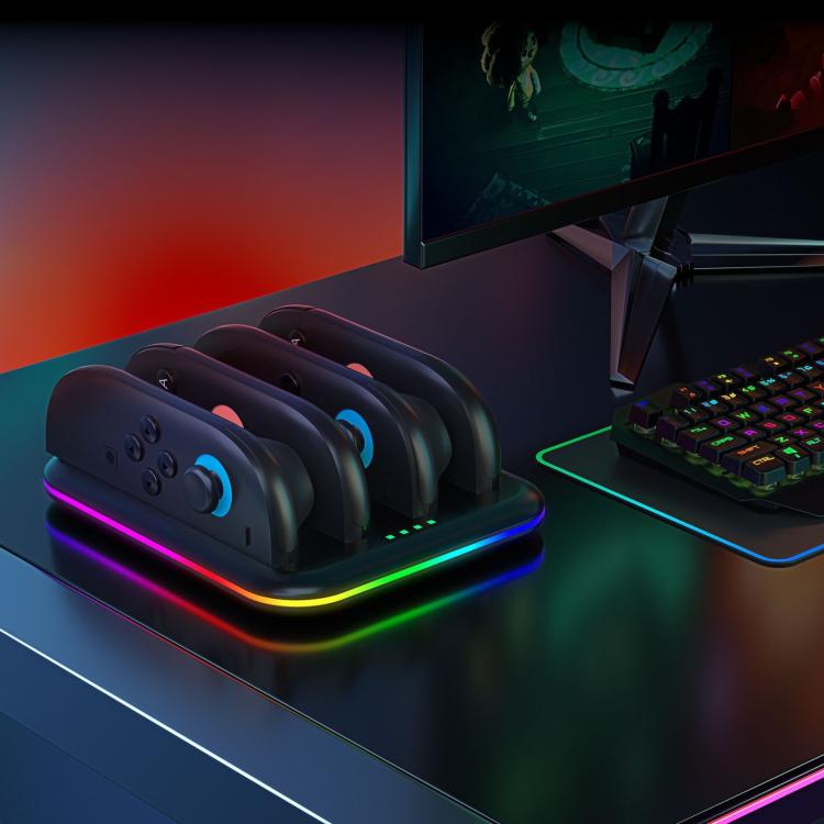 Game Handle 4 Seat Horizontal Charging Cradle With RGB Dazzling Lights, For Nintendo Switch 2
