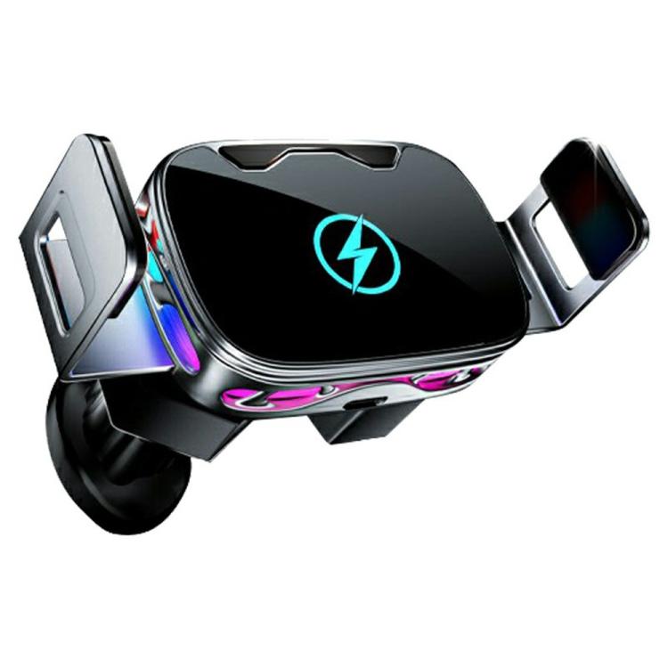 SD23 With Ambient Light Car Navigation Air Vent Phone Holder 15W Wireless Charger, SD23 (Black), SD23 (Silver)
