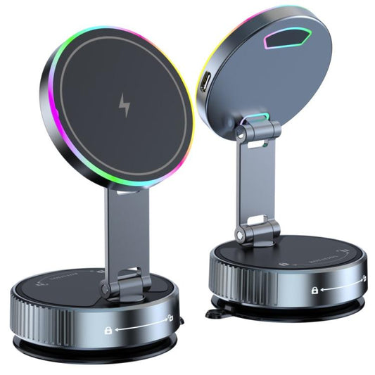 K3 With Colorful Light Rotating Magnetic Car Wireless Charging Vacuum Sucker Phone Stand