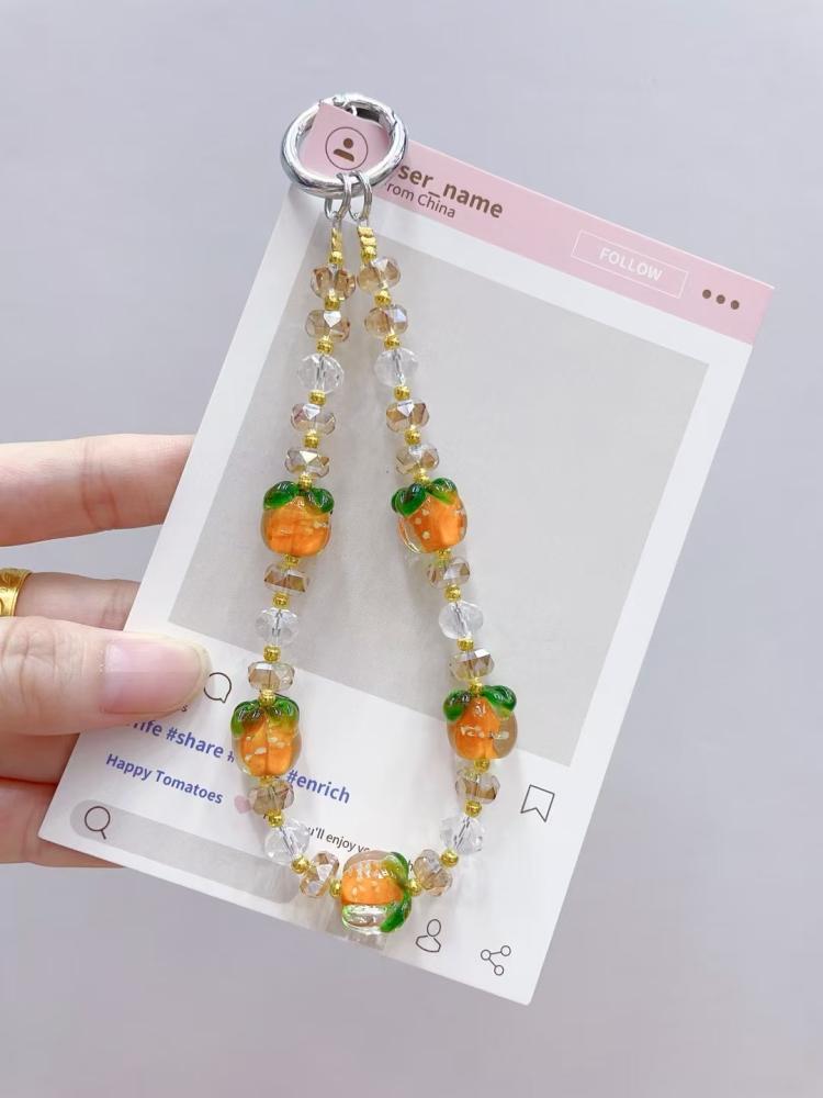 Luminous Persimmon Crystal Phone Chain