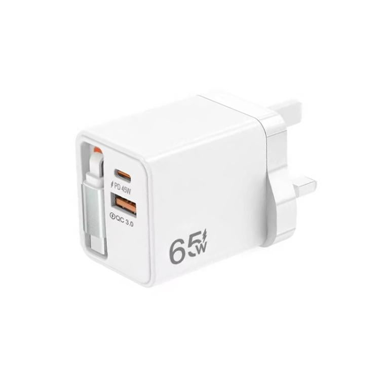 FC1 3-in-1 70cm Retractable Type-C Cable, PD3.0, QC3.0 USB Phone Charger, UK Plug
