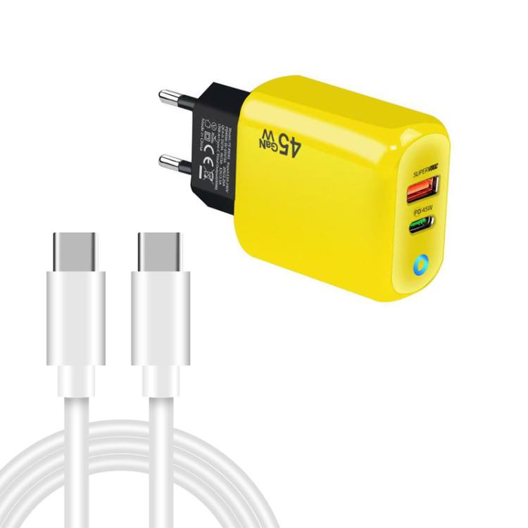 TE-PD45 GaN 45W PD3.0 / Type-C + USB 3.0 Charger with Type-C to Type-C Data Cable, EU Plug