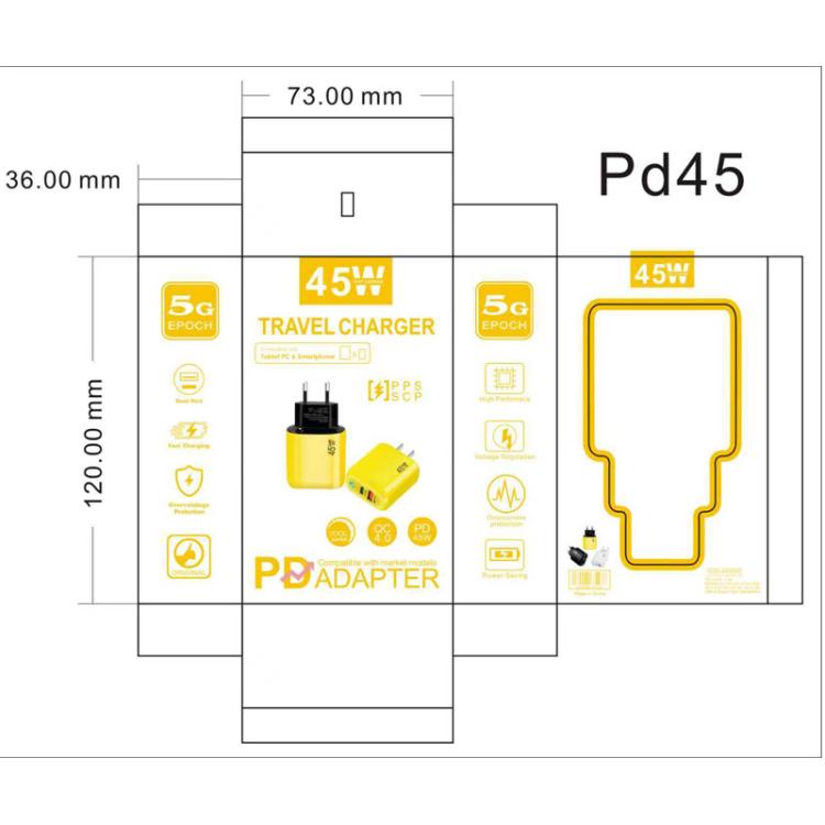 TE-PD45 GaN 45W PD3.0 / Type-C + USB 3.0 Charger with Type-C to Type-C Data Cable, EU Plug