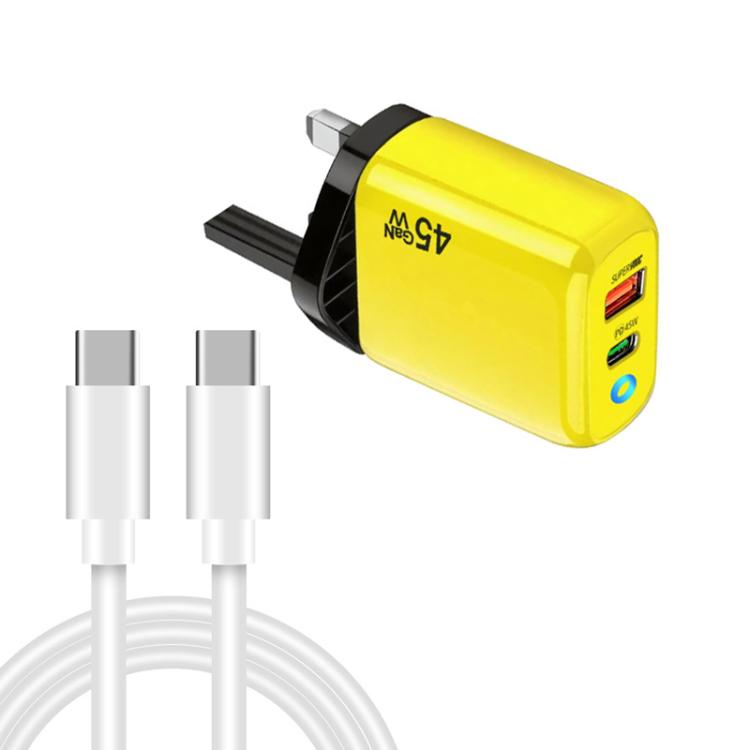 TE-PD45 GaN 45W PD3.0 / Type-C + USB 3.0 Charger with Type-C to Type-C Data Cable, UK Plug