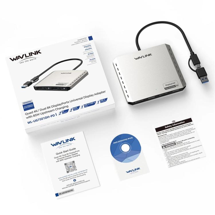 WAVLINK UG7501D 85W Upstream Charging 4 DP Converter 4K / 8K Display Adapter