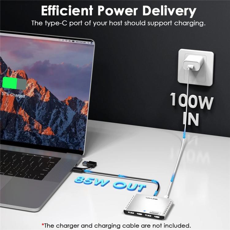 WAVLINK UG7501D 85W Upstream Charging 4 DP Converter 4K / 8K Display Adapter
