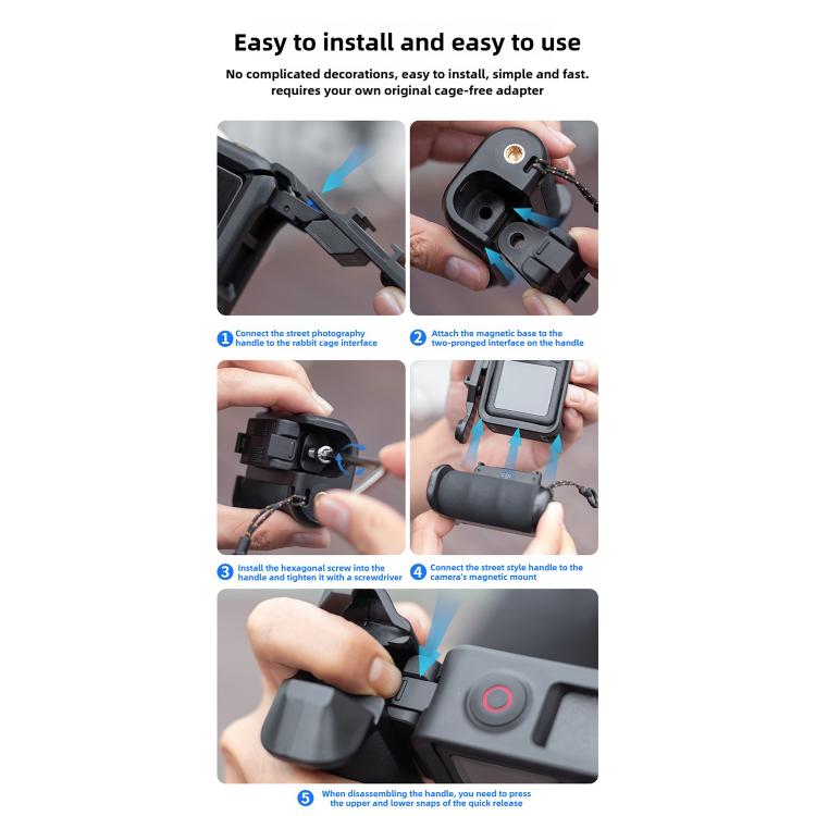 Street Photography Handle Metal Cage Shutter Button, For DJI Action 5 Pro / 4 / 3