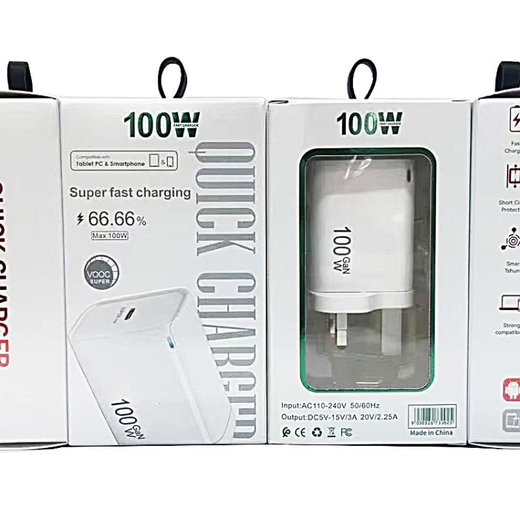 TE-PD46 GaN 100W PD 45W Fully Compatible Charger with Type-C to Type-C Data Cable,UK Plug