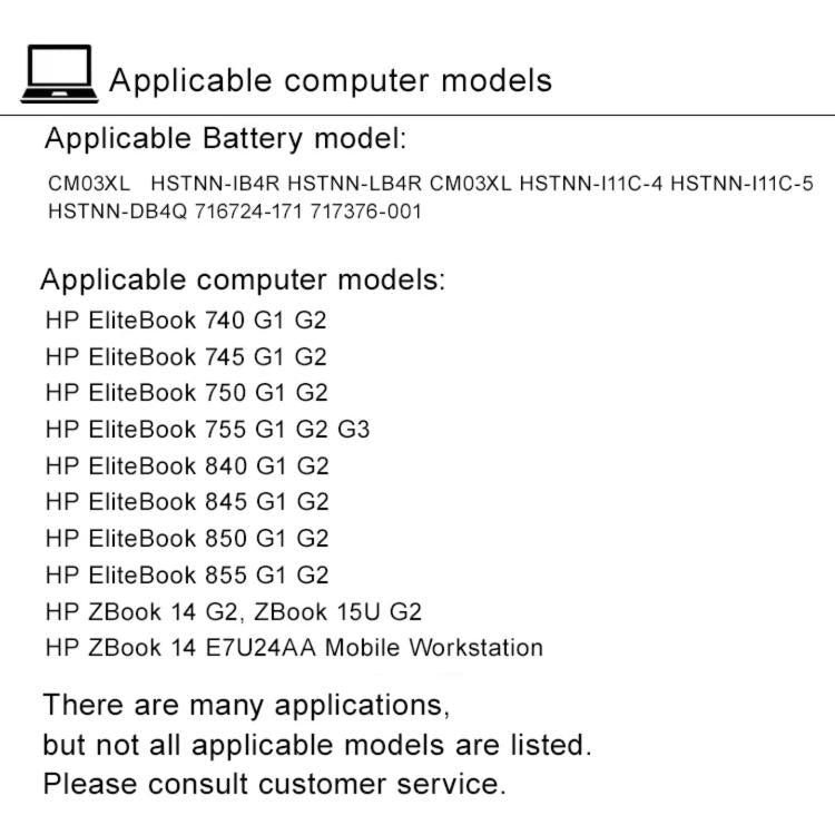 5000mAh Laptop-Akkus für HP EliteBook 840 G2 845 850 G1 740, CM03XL
