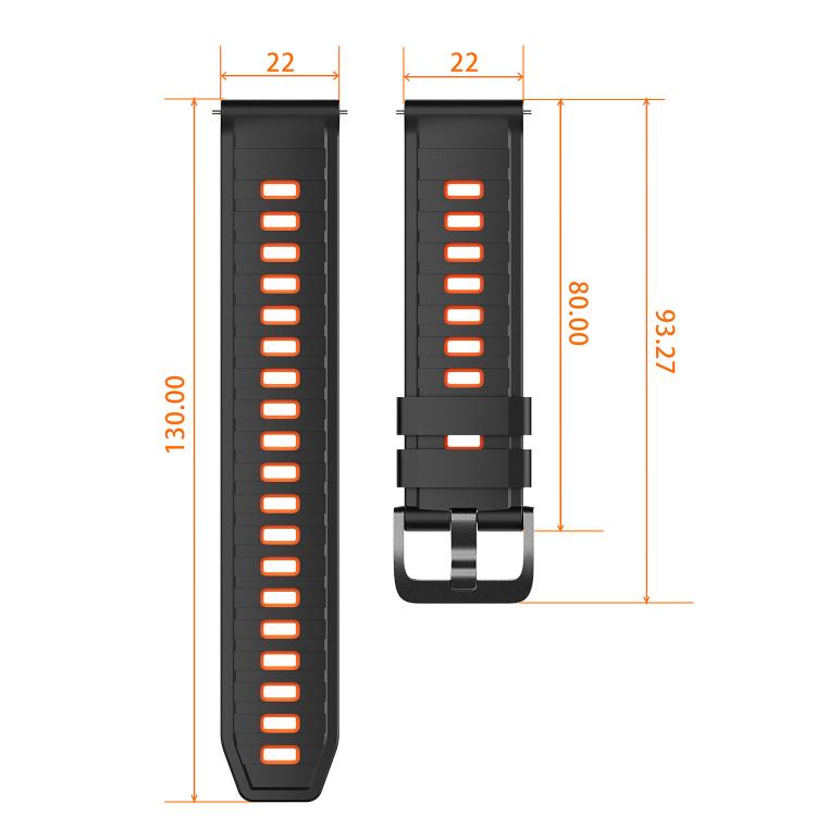 Black Pin Buckle Striped Two Color Silicone Watch Band, 22mm