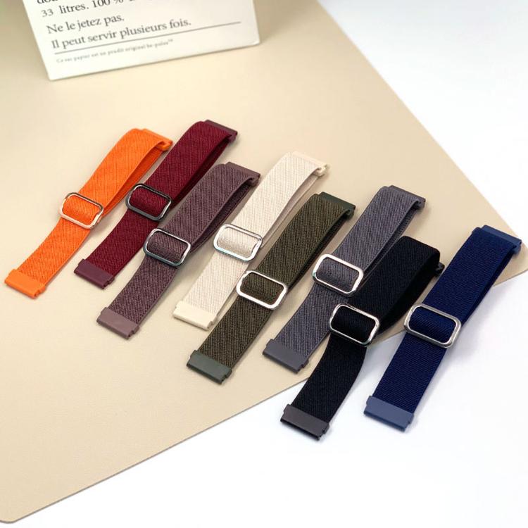 Diagonal Striped D-ring Buckle Nylon Elastic Watch Band, 22mm, 20mm