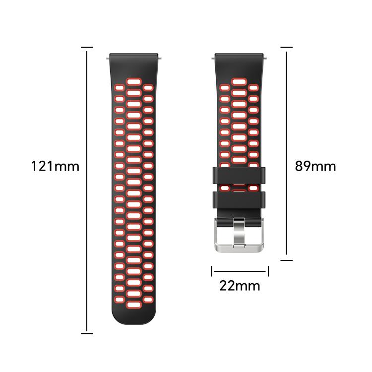 Two Color Perforated Silicone Watch Band, 22mm