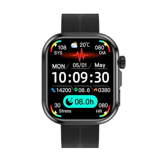 G47 Montre Connectée à Écran Couleur HD 1,83 Pouces, Appel BT, Bracelet en Acier Milanais, Prise en Charge de la Surveillance de la Santé / Fonction HRV
