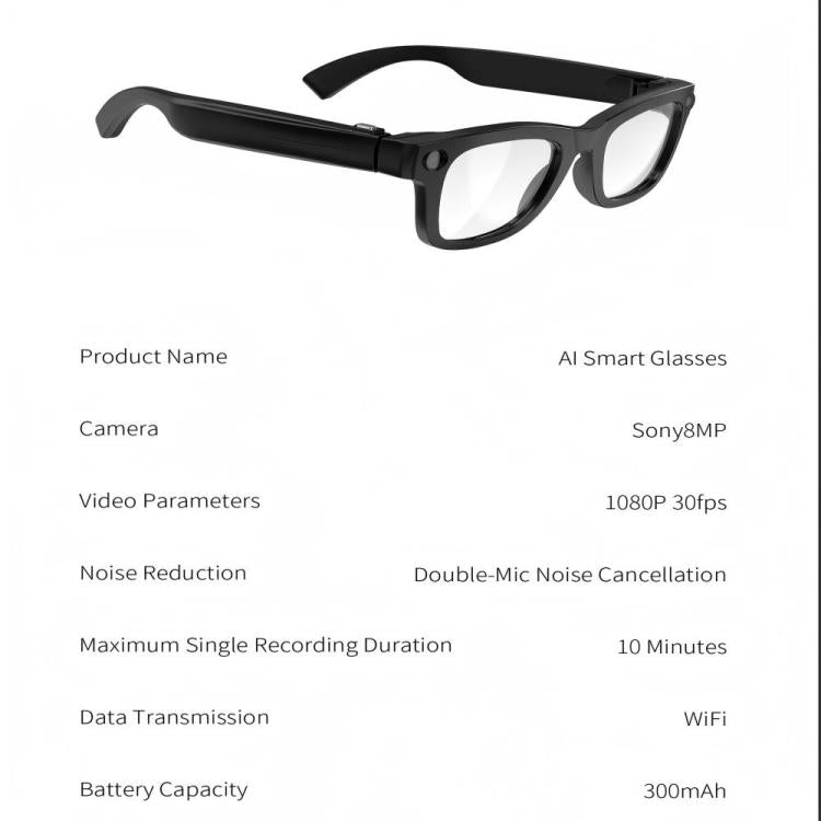 T100 8MP AI Smart Glasses, Support Bluetooth Call / AI Recording / Music Control