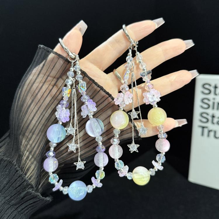 Floral Cluster Star Tassel Pendant Crystal Phone Charm, Purple, Pink