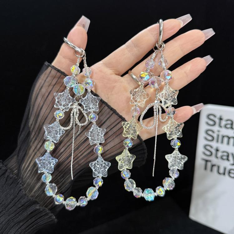 Cracked Ice Pentagon Silver Line Butterfly Crystal Phone Charm, Yellow, Pink, Blue
