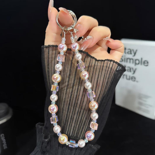 Iridescent Pearlescent Crystal Phone Charm, Blue, Pink, White, Purple