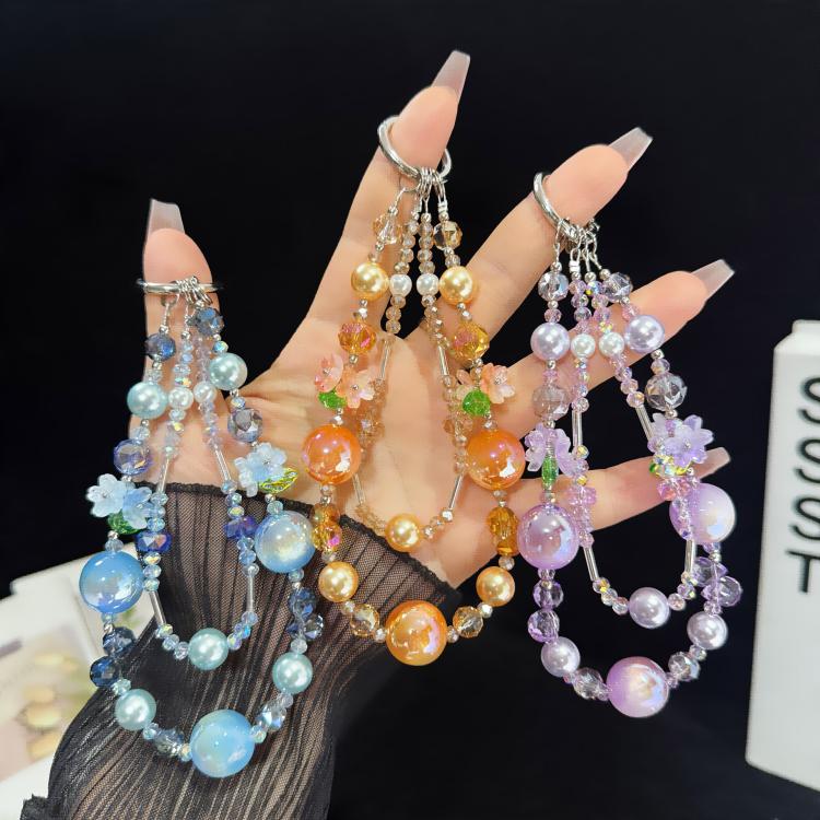 Iridescent Pearlescent 3D Flower Double Layer Phone Charm, Purple, Blue, Orange