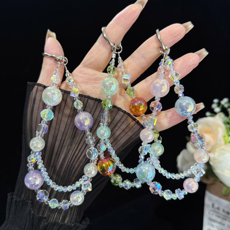 Iridescent Crystal Double-layer Phone Charm, Green, Purple, Pink