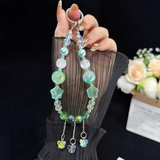 Iridescent Butterfly Glowing Beaded Crystal Chain, Blue, Green, White