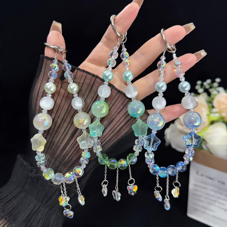 Iridescent Butterfly Glowing Beaded Crystal Chain, Blue, Green, White