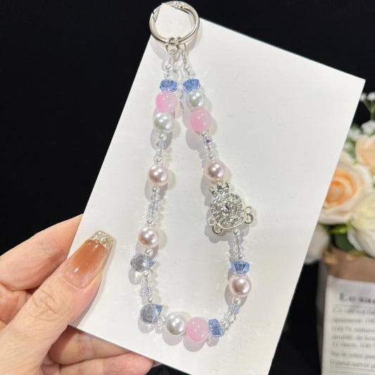 Crown & Heart Bead Crystal Chain, Blue, Pink, Purple