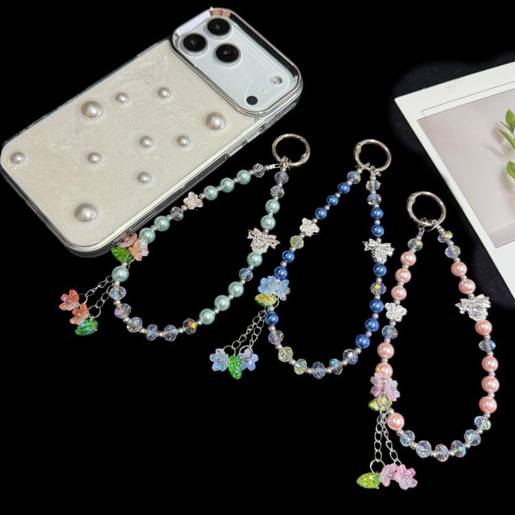 Butterfly Bead Floral Charm Pearl & Crystal Chain, Blue, Green, Pink