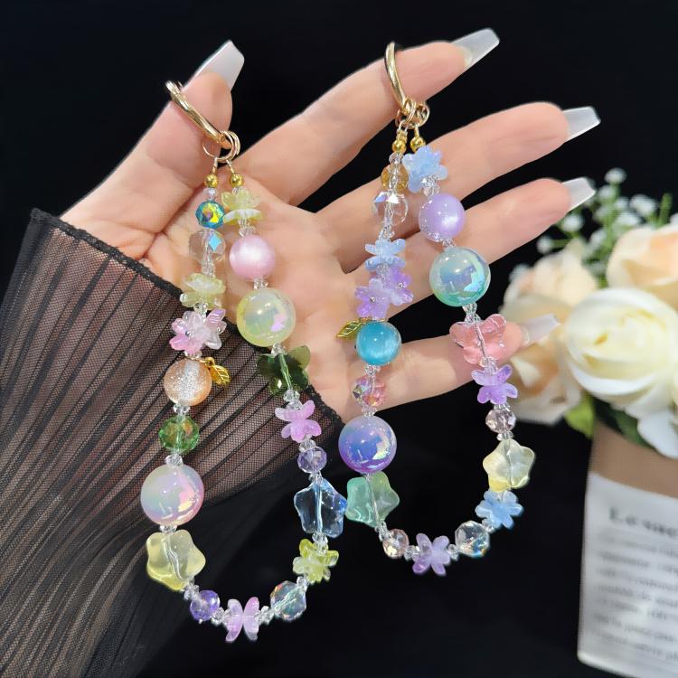 Floral Iridescent Crystal Chain, Pink, Blue