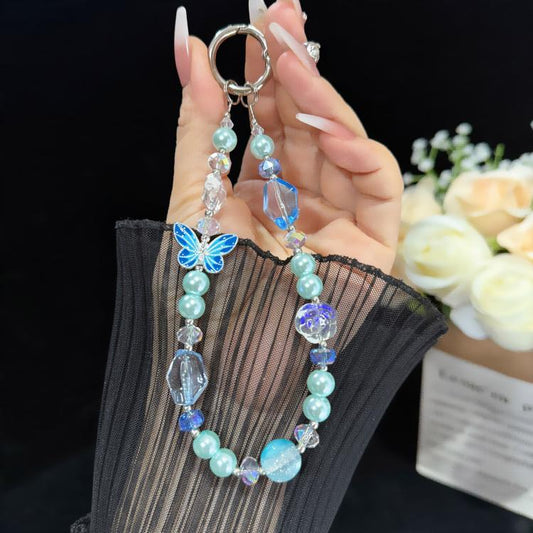 Blue & Purple Butterfly Crystal Bead Phone Charm, Purple, Blue