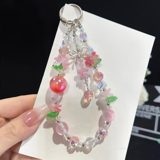 Sweet Floral Beaded Iridescent Crystal Chain, Orange, Pink