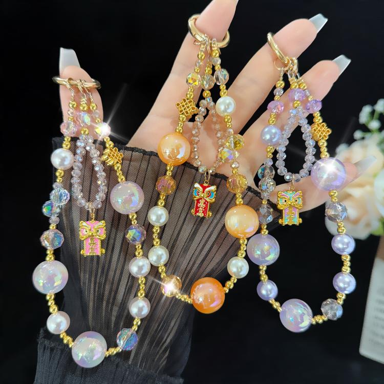 Lucky Lion Rich Fortune Iridescent Double-layer Crystal Chain, Orange, Purple, Pink