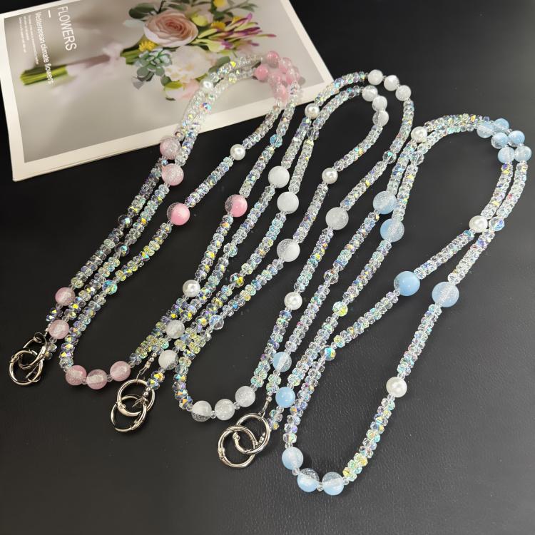 Misty Moonlight Beaded Crossbody Crystal Chain, Pink, Blue, White