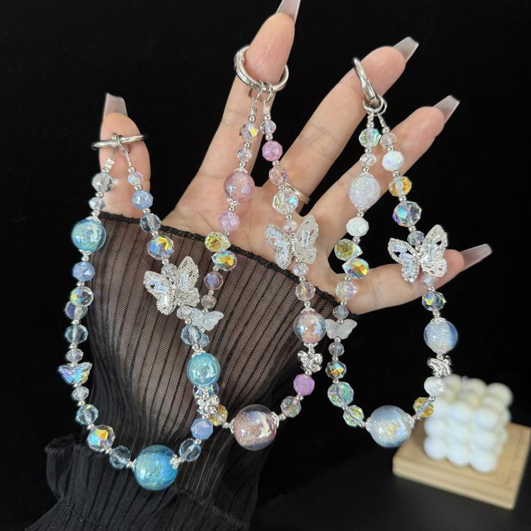 Ice Transparent Gradient Butterfly Crystal Phone Chain, Pink, Blue, White